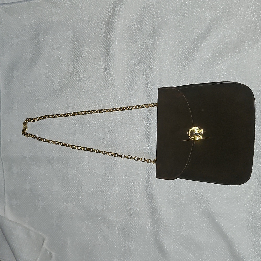 Vintage Brown Suede Bag with Gold Chain - Picture 8 of 12